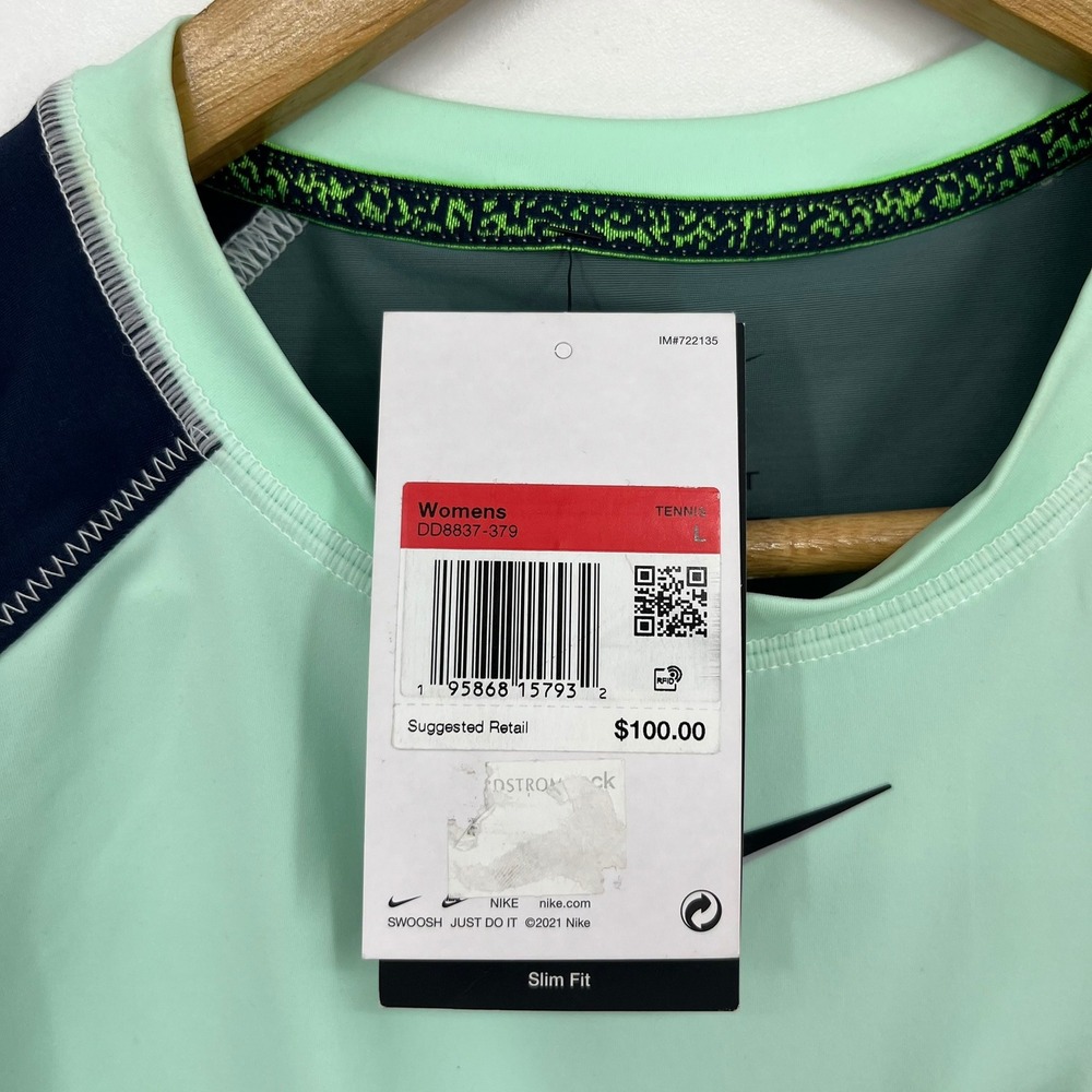 Nike Court Dri-FIT Slam Womens Tennis Dress Green Navy Asymmetrical Size L NWT - Picture 4 of 14